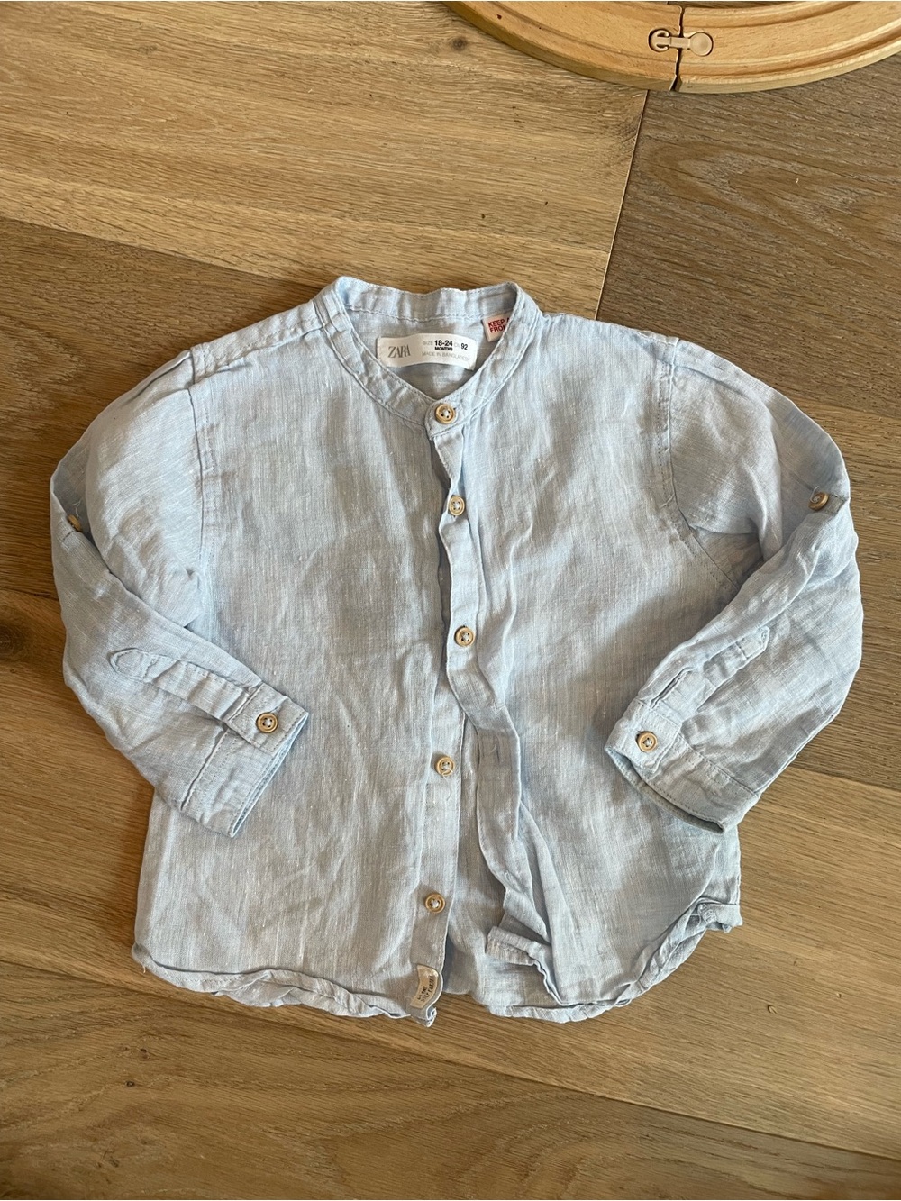 Zara Light Blue Linen-Blend Button Down Shirt